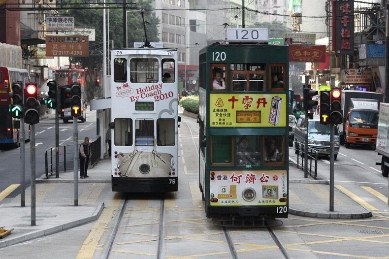 двухэтажные трамваи Гонконга