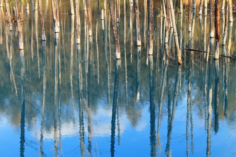 Синий пруд на острове Хоккайдо в Японии